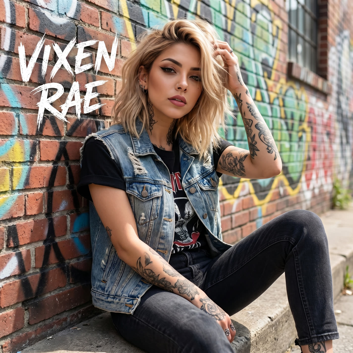 Vixen Rae with bold eye makeup, looking directly at camera against a dark background